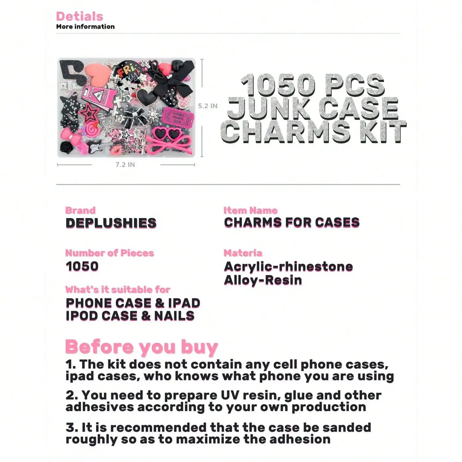 1050 Pcs Junk Phone Case Charm - Phone Accessories Kit ulasan dan harga